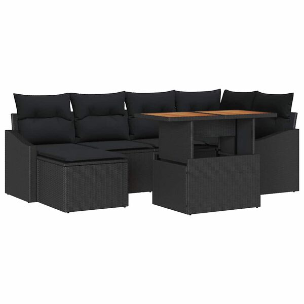 vidaXL Garten-Sofa-Set mit Speicher 7 pcs Schwarz Poly Rattan