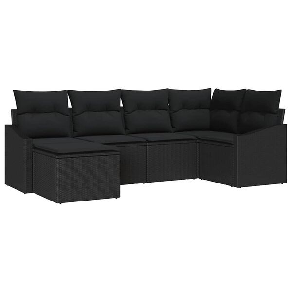 vidaXL Sofa Set mit Kissen 6 pcs Schwarz Poly-Rattan