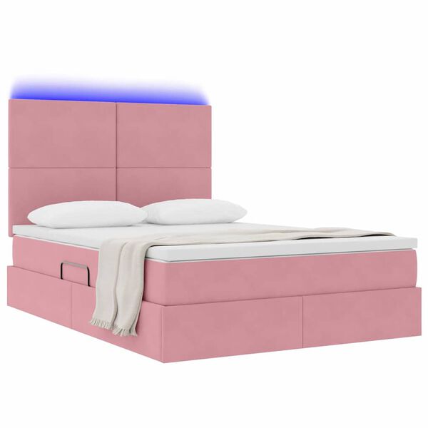 vidaXL Bett mit Stauraum und LED mit Matratze Rosa 140 x 190 cm Samt