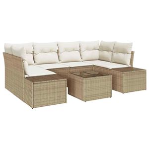 vidaXL Sofa Set mit Kissen 7 pcs Beige Poly Rattan