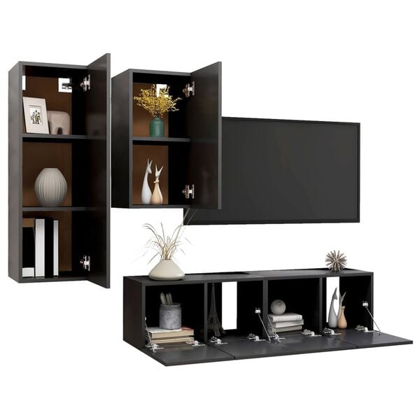 vidaXL 4-tlg. TV-Schrank-Set Grau Holzwerkstoff