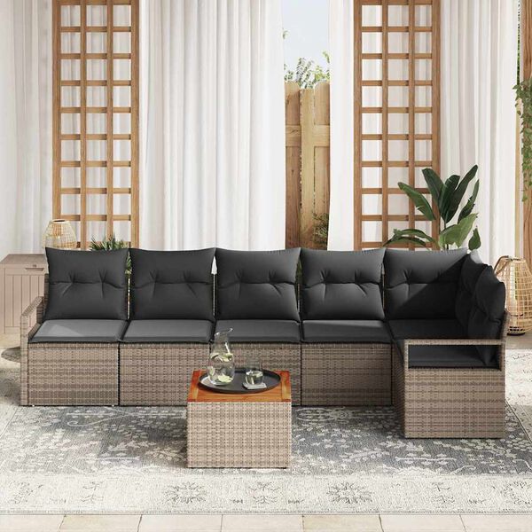 vidaXL Garten-Sofa-Set mit Kissen 7 pcs Grau Poly Rattan