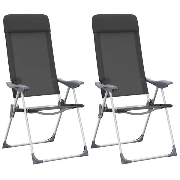 vidaXL Klappbare Campingst&uuml;hle 2 Stk. Aluminium Schwarz