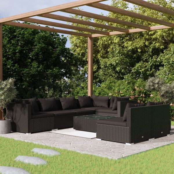 vidaXL 8-tlg. Garten-Lounge-Set mit Kissen Schwarz Poly Rattan