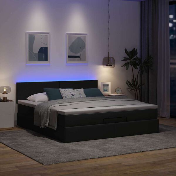 vidaXL Ottoman-Bett mit Matratze & LEDs Dunkelgrau 160x200 cm Stoff