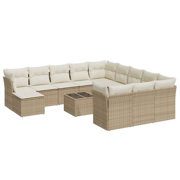 vidaXL 13-tlg. Garten-Sofagarnitur mit Kissen Beige Poly Rattan