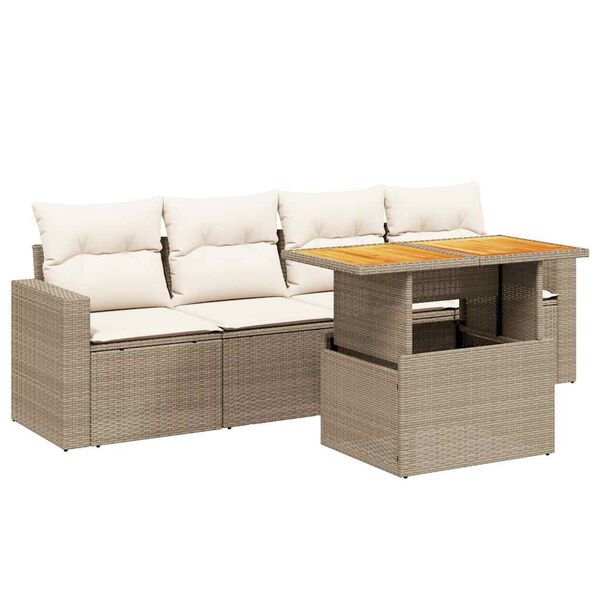 vidaXL 5-tlg. Garten-Sofagarnitur mit Kissen Beige Poly Rattan