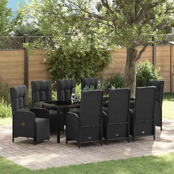 vidaXL Garten Essgruppe mit Kissen 9 pcs Schwarz Poly-Rattan