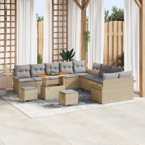 vidaXL Garten-Sofa-Set mit Kissen mit Kissen 13 pcs Beige und Hellgrau