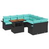 vidaXL Gartensofa-set mit Kissen 9 pcs Schwarz und Blau Poly-Rattan