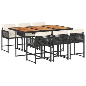 vidaXL 7-tlg. Garten-Essgruppe mit Kissen Schwarz Poly Rattan