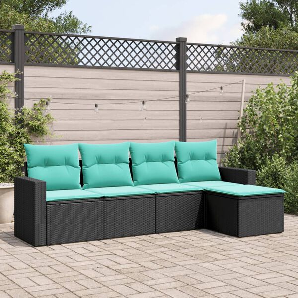 vidaXL 5-tlg. Garten-Sofagarnitur mit Kissen Schwarz Poly Rattan
