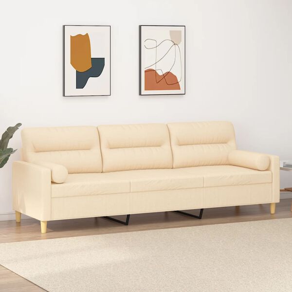 vidaXL 3-Sitzer-Sofa mit Kissen Creme 210 cm Stoff