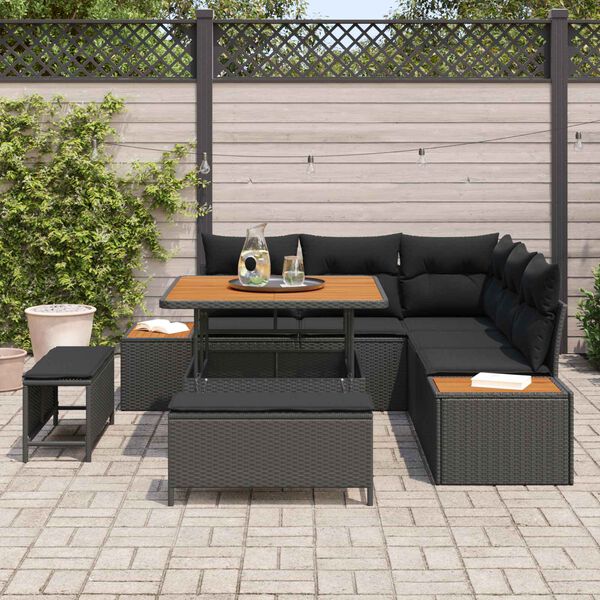 vidaXL Gartensofa-set mit Kissen 8 pcs Schwarz Poly Rattan