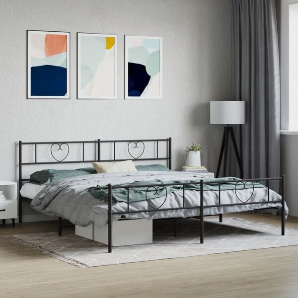 vidaXL Metallbett ohne Matratze mit Fu&szlig;teil Schwarz 180x200 cm