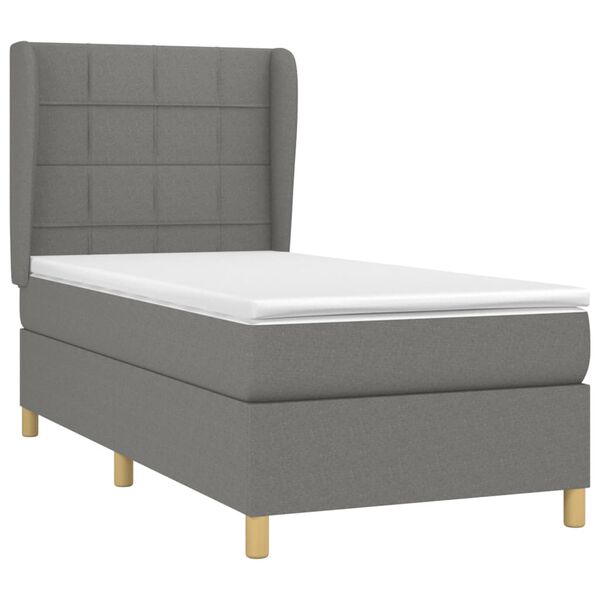 vidaXL Boxspringbett mit Matratze Dunkelgrau 90x200 cm Stoff
