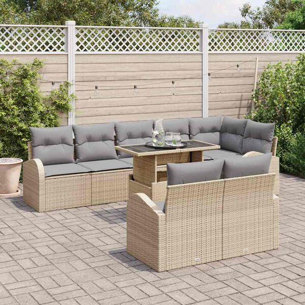 vidaXL Gartensofa-set mit Kissen mit Speicher 9 pcs Beige Poly Rattan