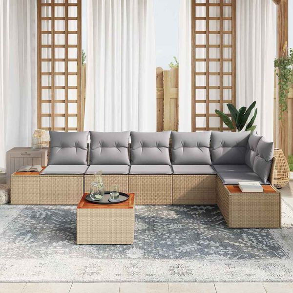 vidaXL Gartensofa-set mit Kissen 7 pcs Beige Poly Rattan