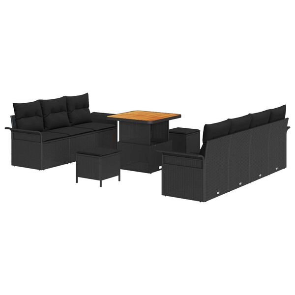 vidaXL Garten-Sofa-Set mit Kissen mit Speicher 10 pcs Schwarz