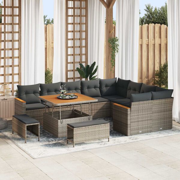 vidaXL Gartensofa-set 12 pcs Grau Poly-Rattan