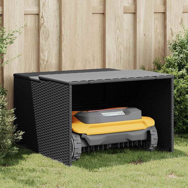 vidaXL M&auml;hroboter-Garage Schwarz 86x90x52/57 cm Poly Rattan