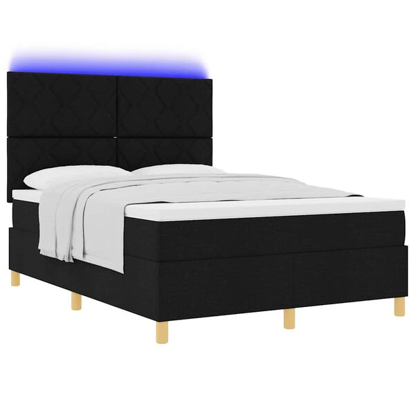 vidaXL LED Boxspringbett mit Matratze Schwarz 140 x 200 cm Stoff