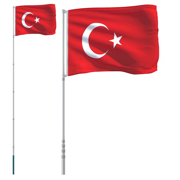 vidaXL Flagge der Türkei mit Mast 5,55 m Aluminium