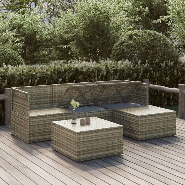vidaXL 5-tlg. Garten-Lounge-Set mit Kissen Grau Poly Rattan