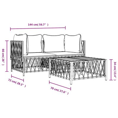 vidaXL 3-tlg. Garten-Lounge-Set mit Kissen Weiß Stahl