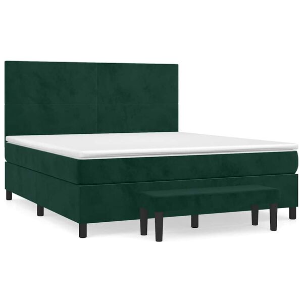vidaXL Boxspringbett mit Matratze Dunkelgr&uuml;n 160x200 cm Samt