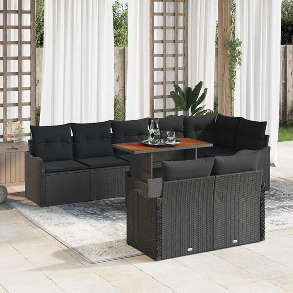 vidaXL Garten-Sofa-Set mit Kissen 9 pcs Schwarz