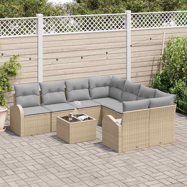 vidaXL Sofa Set mit Kissen 9 pcs Beige und Grau Poly-Rattan
