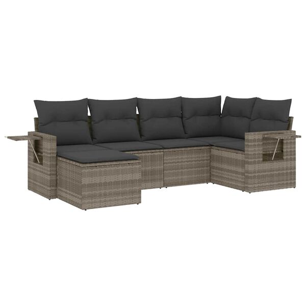 vidaXL 6-tlg. Garten-Sofagarnitur mit Kissen Hellgrau Poly Rattan