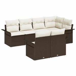 vidaXL Garten-Sofa-Set mit Kissen mit Speicher 7 pcs Braun Poly Rattan