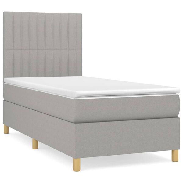 vidaXL Boxspringbett mit Matratze Hellgrau 90x200 cm Stoff