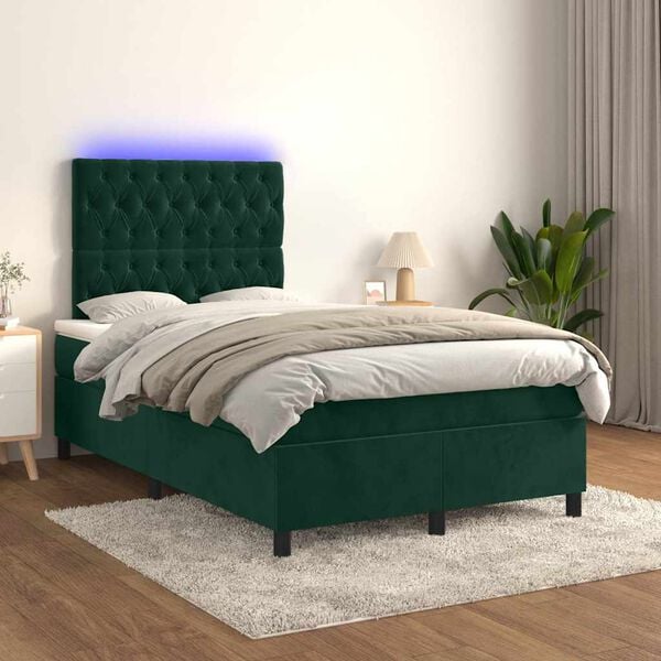 vidaXL Boxspringbett mit Matratze & LED Dunkelgr&uuml;n 120x200 cm Samt