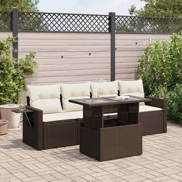 vidaXL 5-tlg. Garten-Sofagarnitur mit Kissen Braun Poly Rattan