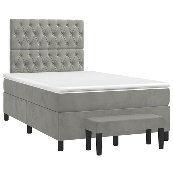 vidaXL Boxspringbett mit Matratze Hellgrau 120x190 cm Samt