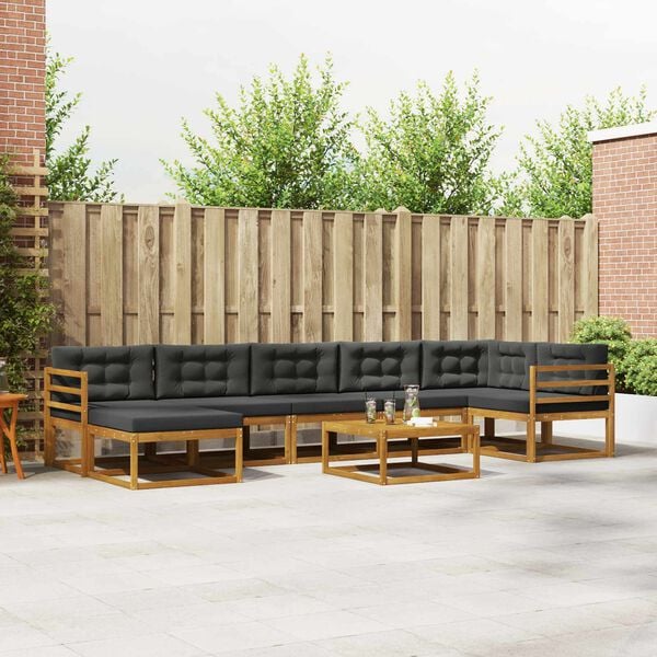 vidaXL Outdoor-Sofagarnitur mit Kissen 8 pcs Natur und Anthrazit