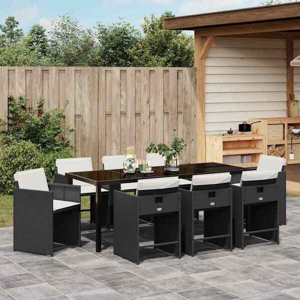 vidaXL Garten Essgruppe 9 pcs Schwarz Poly-Rattan