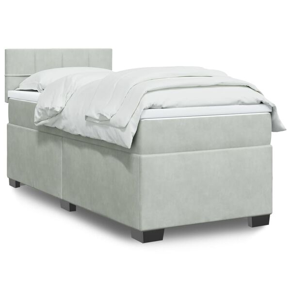 vidaXL Boxspringbett mit Matratze Hellgrau 90x190 cm Samt