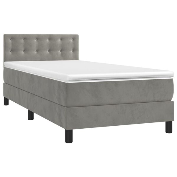 vidaXL Boxspringbett mit Matratze Hellgrau 90x190 cm Samt