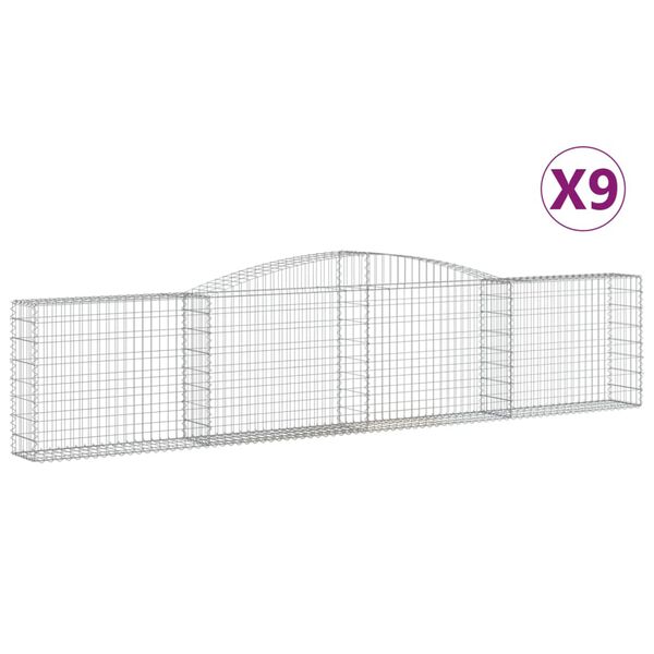 vidaXL Gabionen mit Hochbogen 9 Stk. 400x30x80/100cm Verzinktes Eisen