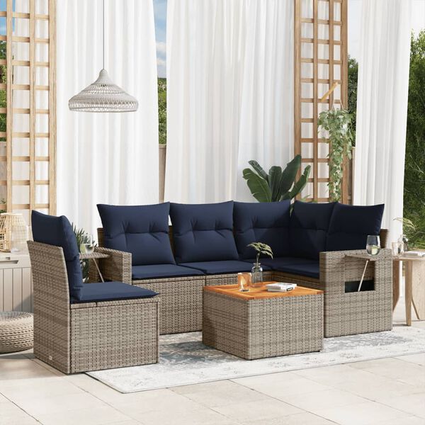vidaXL 6-teiliges Gartensofa-Set mit Kissen, grau, Polyrattan