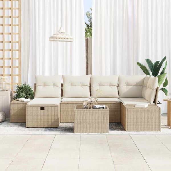 vidaXL Gartensofa-set mit Kissen 7 pcs Beige Poly-Rattan