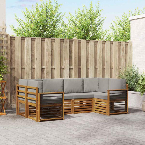 vidaXL Ecksofa Set 6 pcs Nat&uuml;rlich und Hellgrau Massivholz Akazie