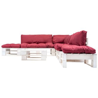vidaXL 6-tlg. Paletten-Lounge-Set mit Kissen in Rot Holz