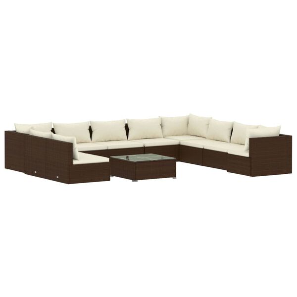 vidaXL 11-tlg. Garten-Lounge-Set mit Kissen Braun Poly Rattan