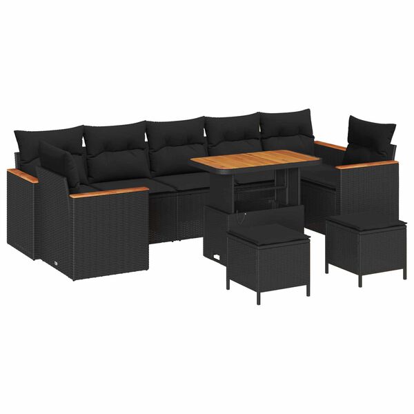 vidaXL Garten-Sofa-Set mit Kissen 10 pcs Schwarz Poly Rattan