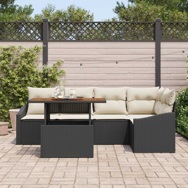 vidaXL Garten-Sofa-Set mit Speicher 6 pcs Schwarz Poly Rattan